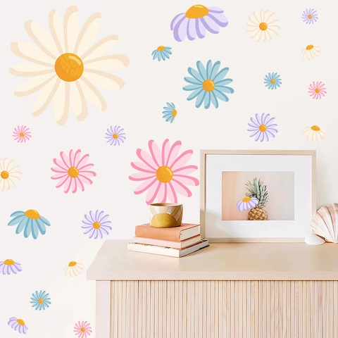 Bohemian Daisy Flower Wall Stickers PVC Multi-color Floral Decals For Kids Room Nursery Girls Bedroom Home Decoration