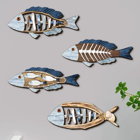 Decoración de Pared Náutica de Madera Estilo Mediterráneo Pez Ancla Timón Tabla de Surf Decoración Costera Hogar Baño
