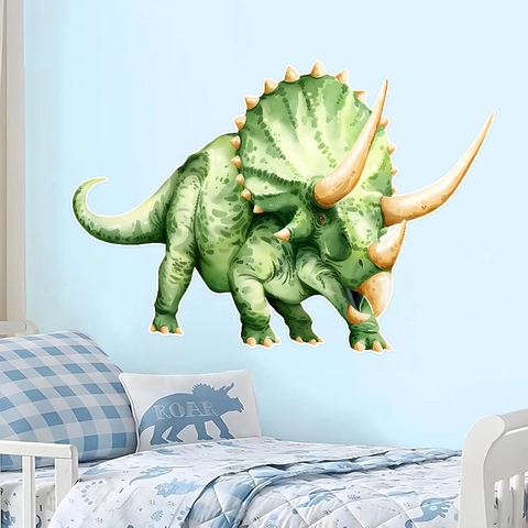Pegatina de Pared de PVC de Dinosaurio de Dibujos Animados Hojas Verdes para Habitación de Niños Guardería Decoración Autoadhesiva