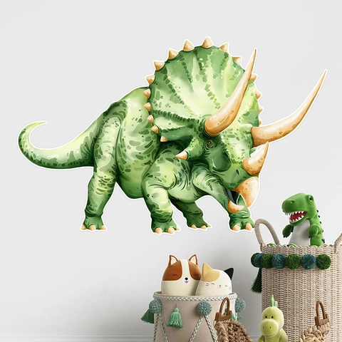 Pegatina de Pared de PVC de Dinosaurio de Dibujos Animados Hojas Verdes para Habitación de Niños Guardería Decoración Autoadhesiva