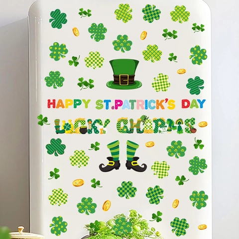 St Patricks Day Window Clings Shamrock Gold Coins Wall Stickers Irish Festival Green Clover Hat Rainbow Decor PVC Decals