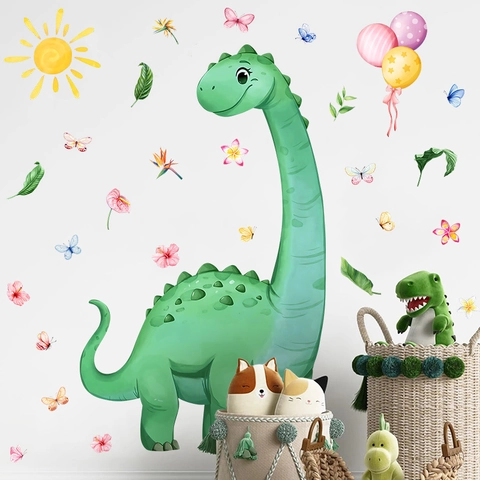 Adesivi Murali Dinosauri Cartoni Animati Giungla Cameretta Bambini PVC Rimovibili Cuore Foglia Sole Farfalla Palloncino