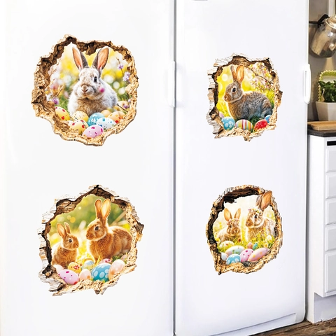 3D Broken Wall Ostern Hase Ei Wandaufkleber PVC Wasserdichte Tier Aufkleber Für Kinderzimmer Schlafzimmer Deko