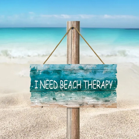 Rustic Wood Beach Therapy Wall Hanging Sign Distressed Jute Rope Plaque Ocean Theme Decorative Lettering Sign For Home Decor