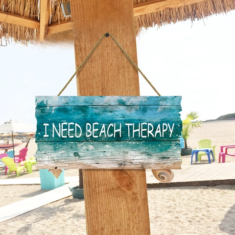 Rustic Wood Beach Therapy Wall Hanging Sign Distressed Jute Rope Plaque Ocean Theme Decorative Lettering Sign For Home Decor