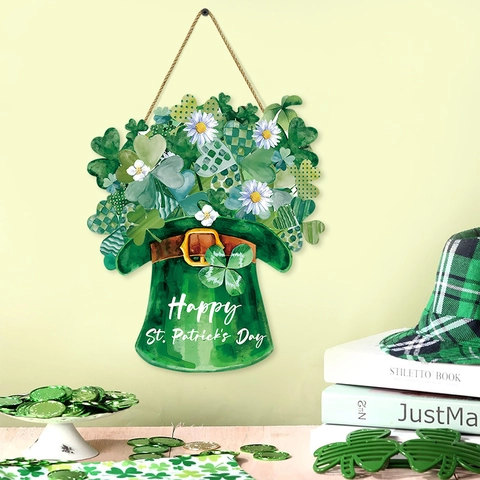 St. Patrick's Day Houten Welkomstbord Deur Groen Leprechaun Hoed Klaver Wandplakette Feest Decoratie Voor Thuis