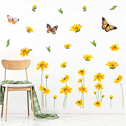 Sunflower Butterfly Window Stickers PVC Decorative Floral Wall Decals For Glass Surface Home Decor Kitchen Bedroom Decor