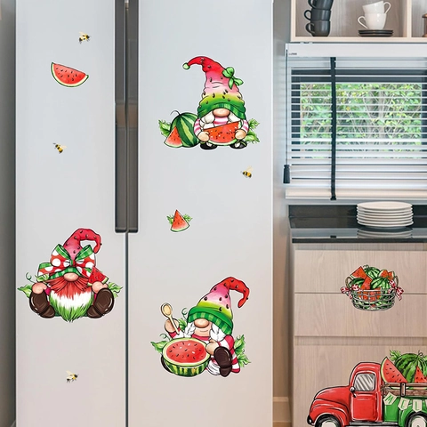 Pegatinas de Ventana de Gnomo de Sandía de Verano Calcomanías de Vidrio de Dibujos Animados para Cocina de Casa Refrigerador