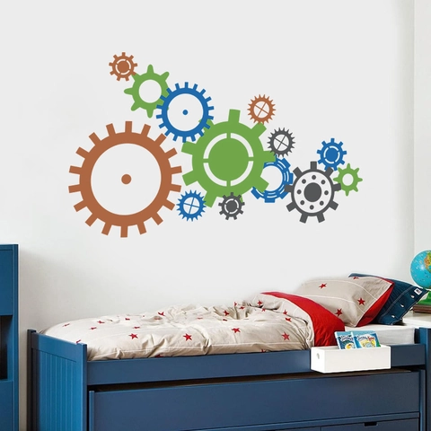 Adesivo da Parete a Forma di Ingranaggio Meccanico in PVC Impermeabile Autoadesivo per Camera dei Bambini e Soggiorno