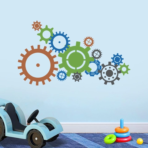 Adesivo da Parete a Forma di Ingranaggio Meccanico in PVC Impermeabile Autoadesivo per Camera dei Bambini e Soggiorno
