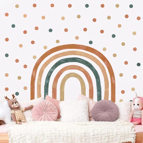 Adesivi Murali Arcobaleno Acquerello Bohémien Grandi Pois PVC Adesivi Per Camera Dei Bambini Asilo Nido Decorazione Arte Casa