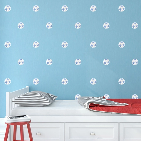 3D Soccer Football Wall Stickers For Kids Bedroom Decor Blue White Watercolor Polka Dot PVC Self Adhesive Cartoon Sport Theme Room Decoration