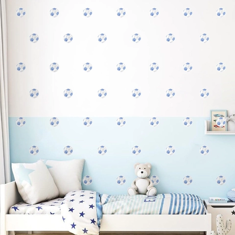 3D Soccer Football Wall Stickers For Kids Bedroom Decor Blue White Watercolor Polka Dot PVC Self Adhesive Cartoon Sport Theme Room Decoration