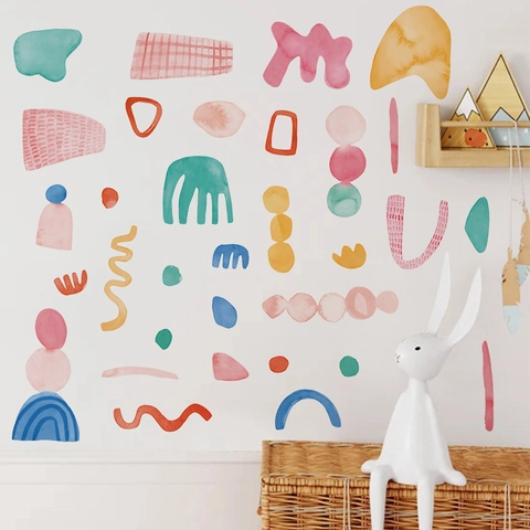 Stickers Muraux Ballons Aquarelle Bohème PVC Auto Adhésifs Pois Formes Géométriques Pour Chambre D'Enfants Décor Maison