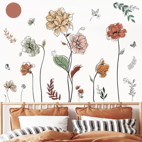 Aquarell Blume Schmetterling Wandtattoos Böhmische Florale PVC Selbstklebende Abnehmbare Heimdekoration Aufkleber Für Schlafzimmer Wohnzimmer