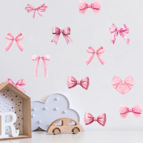 Boho Pink Schleife Kirsche Wandaufkleber PVC Wasserdichte Aufkleber Für Kinderzimmer Schlafzimmer Wanddekoration