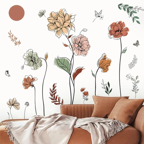 Aquarell Blume Schmetterling Wandtattoos Böhmische Florale PVC Selbstklebende Abnehmbare Heimdekoration Aufkleber Für Schlafzimmer Wohnzimmer