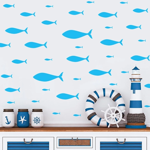 Zomer Oceaan Thema Vis Muurstickers Waterdicht Blauwe School Vissen Dieren Badkamer PVC Stickers Voor Slaapkamer Home Decor Mural