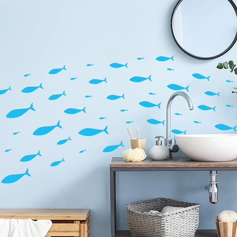 Zomer Oceaan Thema Vis Muurstickers Waterdicht Blauwe School Vissen Dieren Badkamer PVC Stickers Voor Slaapkamer Home Decor Mural