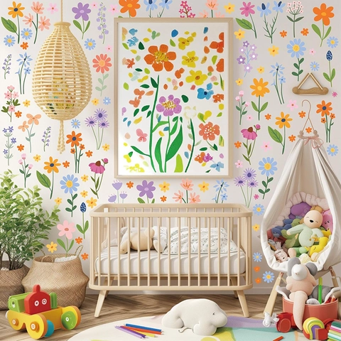 Boho Gänseblümchen Blume Wandaufkleber Für Wohnzimmer Kinderzimmer Dekoration Wasserdicht PVC Floral Botanisch Dekore Home Art