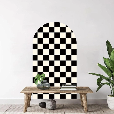 Vinilo Decorativo de Pared Moderno Minimalista Geométrico Ajedrez Arco PVC Autoadhesivo para Decoración de Pared Hogar