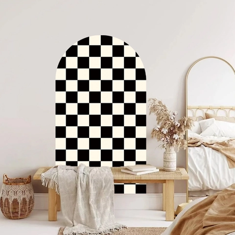 Vinilo Decorativo de Pared Moderno Minimalista Geométrico Ajedrez Arco PVC Autoadhesivo para Decoración de Pared Hogar