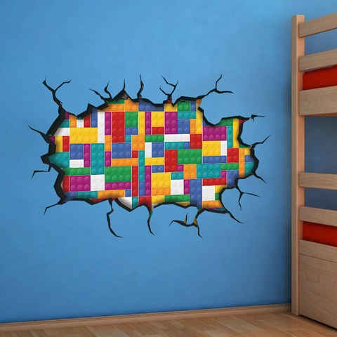 Adesivi Murali 3D Muro Rotto Creativi Mattoncini Colorati per Cameretta Bambini Asilo Sala Giochi Decorazione PVC