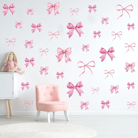 Adesivi Murali Fiocco Rosa Acquerello Stile Bohemien Decalcomanie in PVC Per Camera Delle Ragazze Asilo Nido Casa Decorazione