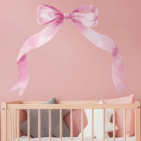 Stickers Muraux Nœud Rose Aquarelle Grandes Décalcomanies de Ruban pour Chambre de Fille Crèche Chambre à Coucher Style Bohémien Décor Mural DIY en PVC