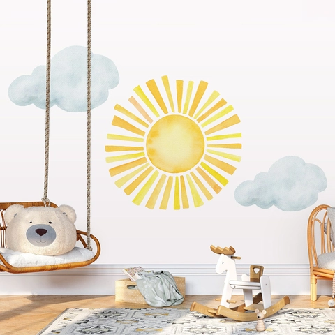 Bohemisch Aquarell Sonne Wolke Wandtattoos PVC Selbstklebend Kinderzimmer Aufkleber Für Klassenzimmer Schule Home Dekor