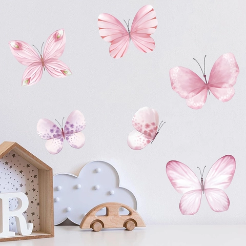 Adesivi Murali Farfalla Rosa Acquerello Bohemien per Camera da Letto Ragazze Nursery Home Decor PVC DIY Murale Decalcomania