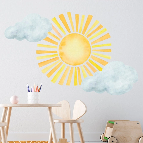 Bohemisch Aquarell Sonne Wolke Wandtattoos PVC Selbstklebend Kinderzimmer Aufkleber Für Klassenzimmer Schule Home Dekor