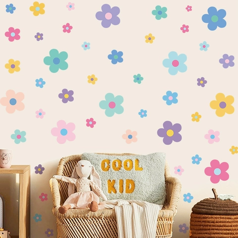 Bohemian Gänseblümchen Blumen Wandtattoo PVC Selbstklebende Blumen Wandaufkleber Für Kinderzimmer Kindergarten Klassenzimmer Dekoration