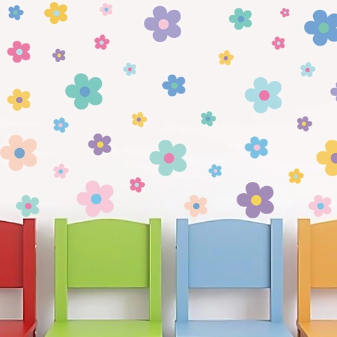 Bohemian Gänseblümchen Blumen Wandtattoo PVC Selbstklebende Blumen Wandaufkleber Für Kinderzimmer Kindergarten Klassenzimmer Dekoration