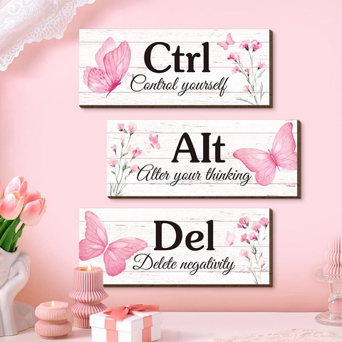 Roze Vlinder Houten Bord Motiverende Citaten Muurdecoratie Ctrl Alt Del Computer Sneltoets Bloemen Hangende Platen Voor Huis