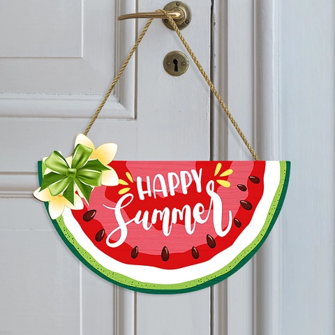 Targa in Legno di Anguria Estiva Welcome Happy Summer Placca da Appendere alla Porta Decorazione Murale in Legno di Pioppo per Festa in Spiaggia Casa Giardino