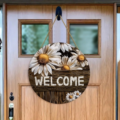 Rustic American Country Sunflower Wooden Welcome Door Sign Round Wood Grain Daisy Wall Decor Plaque For Porch Home