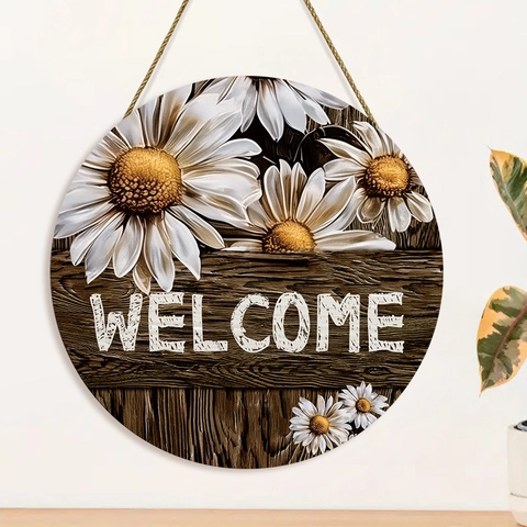 Rustic American Country Sunflower Wooden Welcome Door Sign Round Wood Grain Daisy Wall Decor Plaque For Porch Home