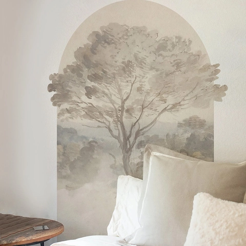 Moderne Minimalistische Aquarell Bogen Landschaft Wandaufkleber PVC Wasserdicht Baum Berg Wandbild Haus Wohnzimmer Schlafzimmer Dekor