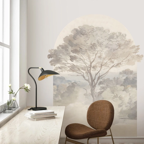 Moderne Minimalistische Aquarell Bogen Landschaft Wandaufkleber PVC Wasserdicht Baum Berg Wandbild Haus Wohnzimmer Schlafzimmer Dekor