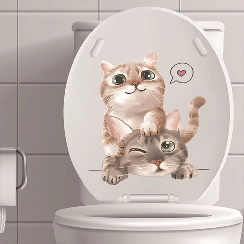 Cute Cartoon Cat Elephant Toilet Lid Sticker Waterproof PVC Animal Wall Decal For Bathroom Home Window Toilet Decoration