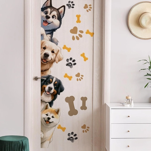 Cartoon Dog Wall Sticker Peeking Husky Golden Retriever Shiba Inu PVC Waterproof Door Decal For Kids Nursery Room Decor