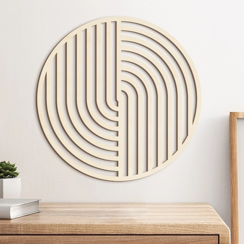 Decorazione da Parete in Legno Traforato Tondo Minimalista Scultura in Legno Tagliata al Laser per Soggiorno Moderno Casa