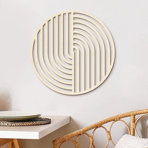 Decorazione da Parete in Legno Traforato Tondo Minimalista Scultura in Legno Tagliata al Laser per Soggiorno Moderno Casa