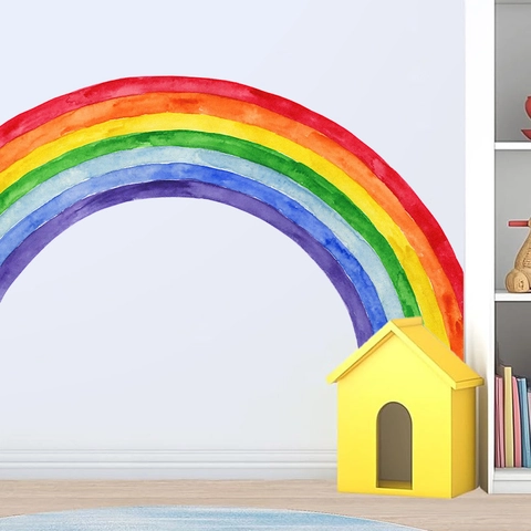 Grote Aquarel Regenboog Muursticker Bohemian Stijl PVC Zelfklevend Decoratie Voor Kinderkamer Slaapkamer Klaslokaal