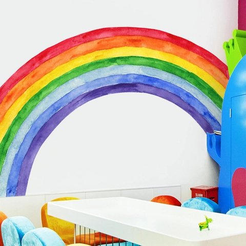Grote Aquarel Regenboog Muursticker Bohemian Stijl PVC Zelfklevend Decoratie Voor Kinderkamer Slaapkamer Klaslokaal