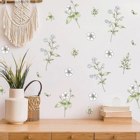 Adesivi Murali in PVC Con Foglie Verdi e Fiori Decalcomanie da Parete per Piante Rimovibili Autoadesive per Soggiorno Camera da Letto