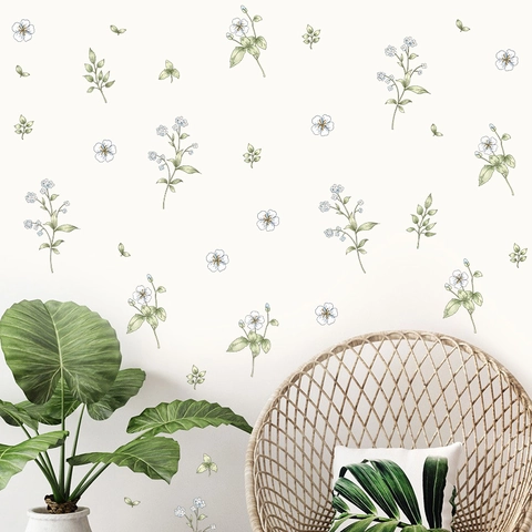 Adesivi Murali in PVC Con Foglie Verdi e Fiori Decalcomanie da Parete per Piante Rimovibili Autoadesive per Soggiorno Camera da Letto