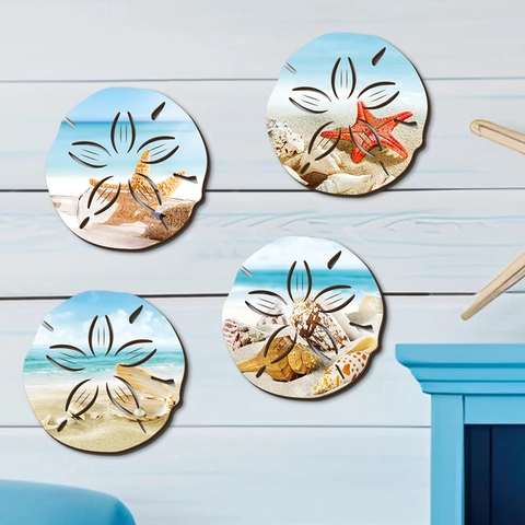 Sommer Mediterran Ozean Stil Rund Holz Wanddeko Seestern Muschel Strand Hohl Kunst Haus Wandbehang Deko Ornamente