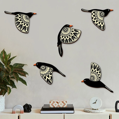 Wooden Flying Bird Wall Decor Pastoral Mandala Pattern Wood Art Hanging Ornament For Living Room Bedroom Home Decoration